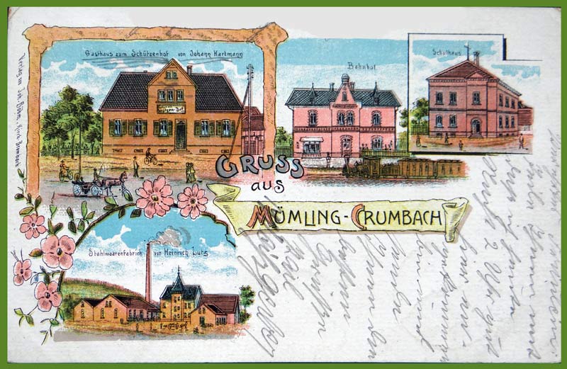 Postkarte um 1900 mit Bahnhof Mmling-Grumbach